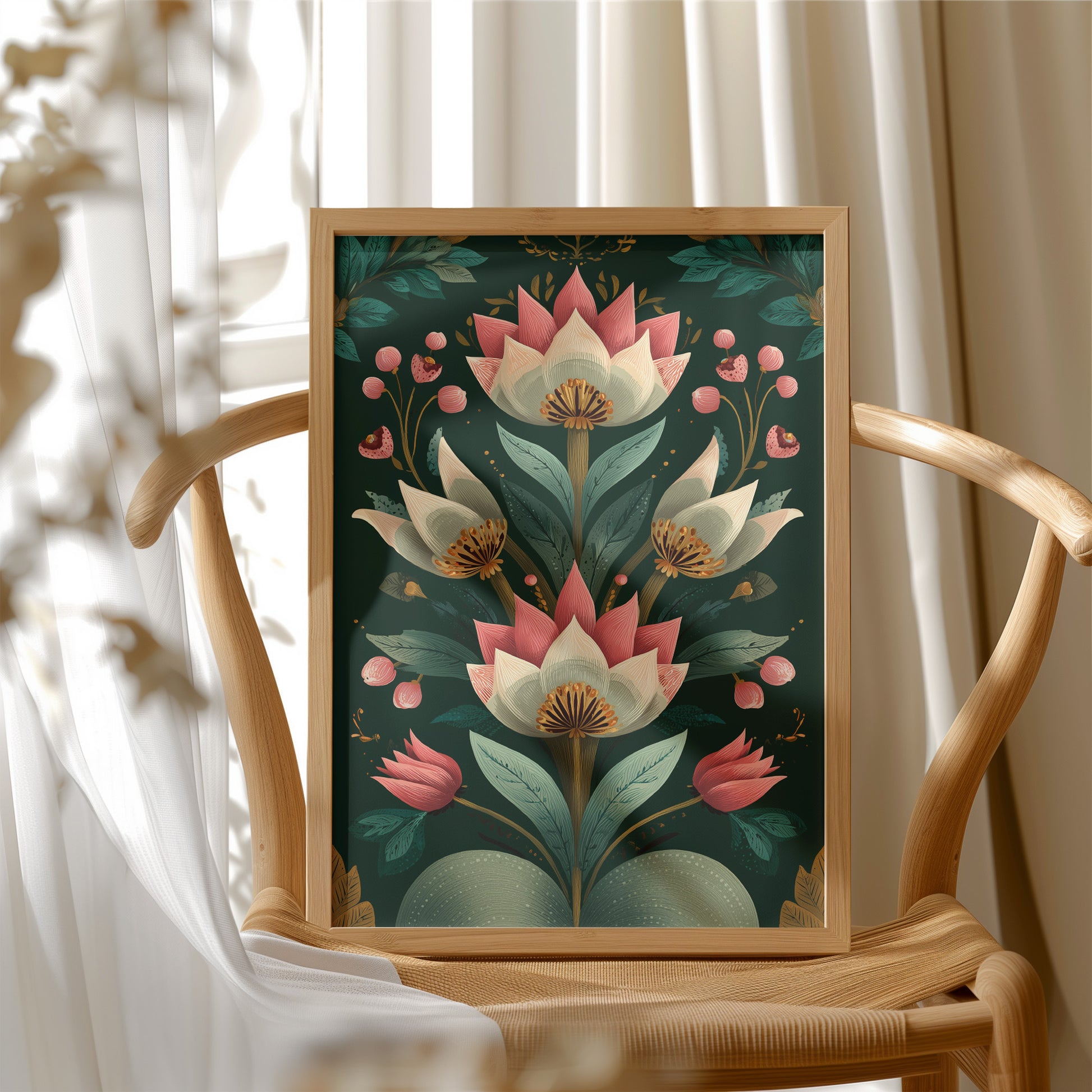 Pink Blooms on Darkened Green