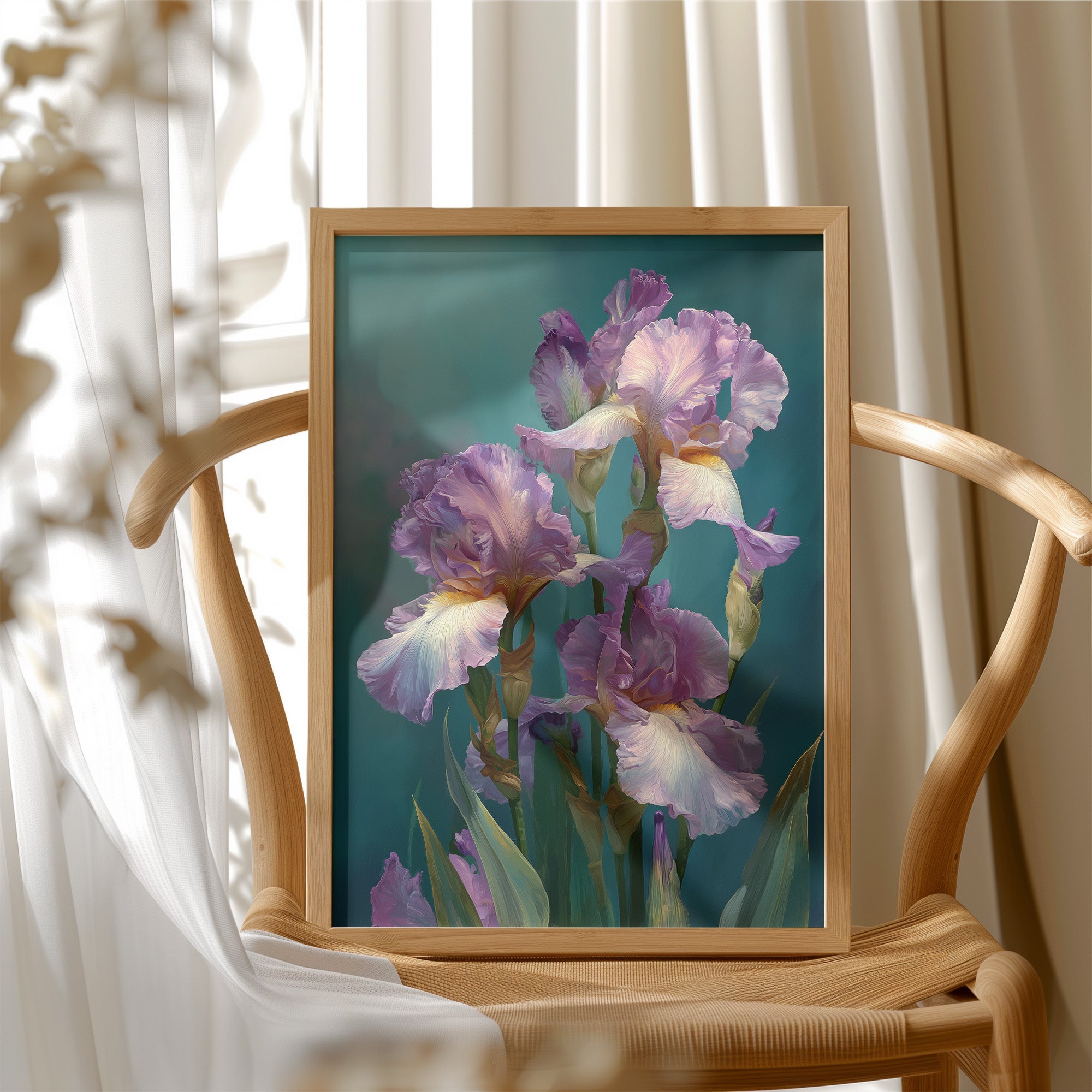Soft Irises in Teal Light