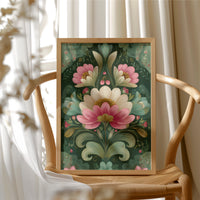Pink and Cream on Forest Green