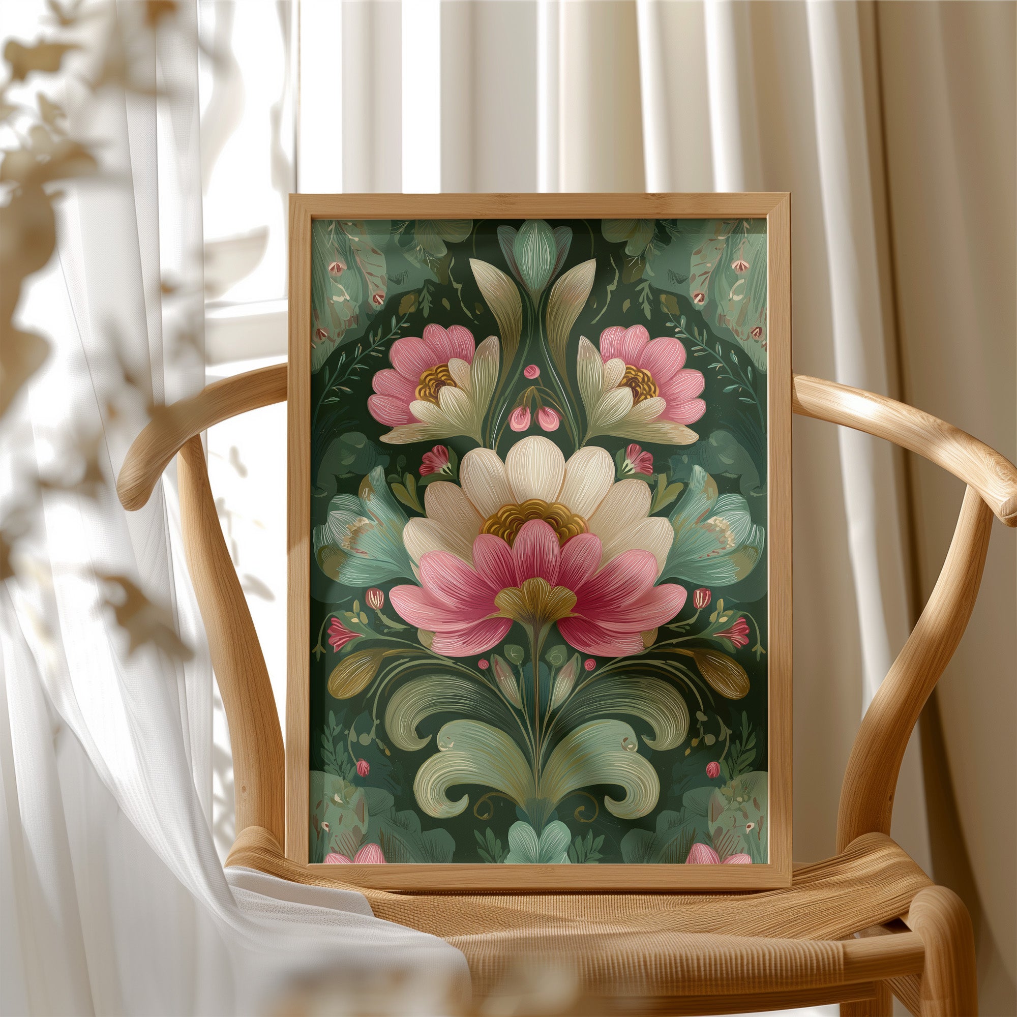 Pink and Cream on Forest Green