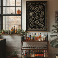 Black and Cream Western Paisley Bandana