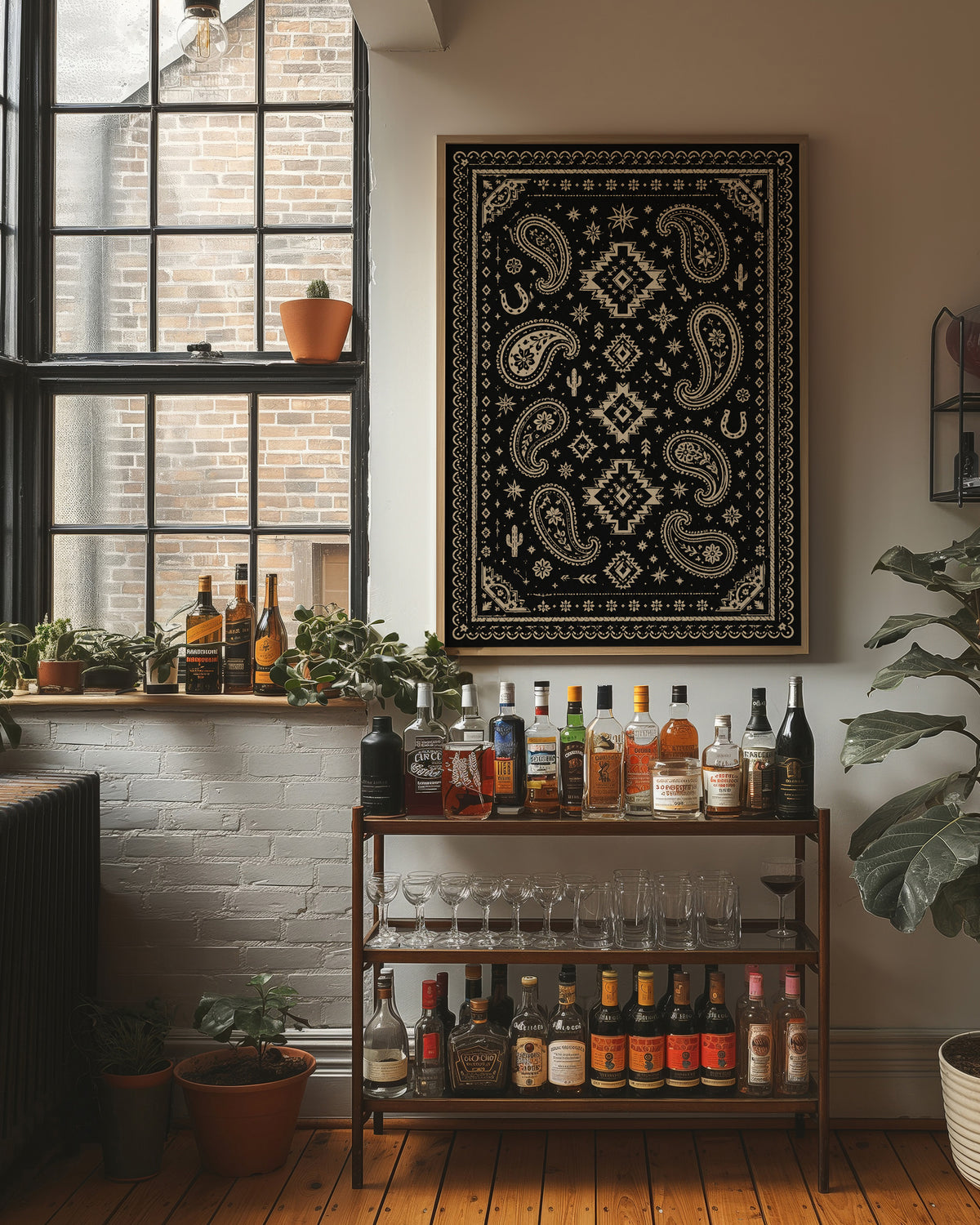 Black and Cream Western Paisley Bandana