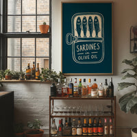 Sardines in Olive Oil — Teal Woodcut Tin Print