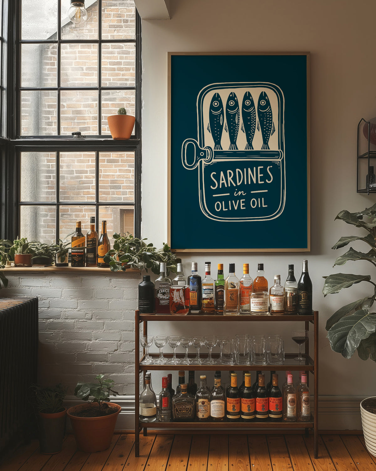 Sardines in Olive Oil — Teal Woodcut Tin Print