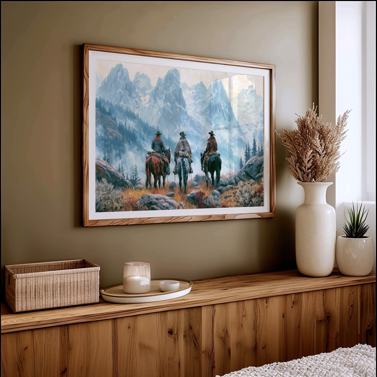 Three Riders Facing the Peaks