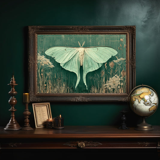 Luna Moth Among Wild Grasses