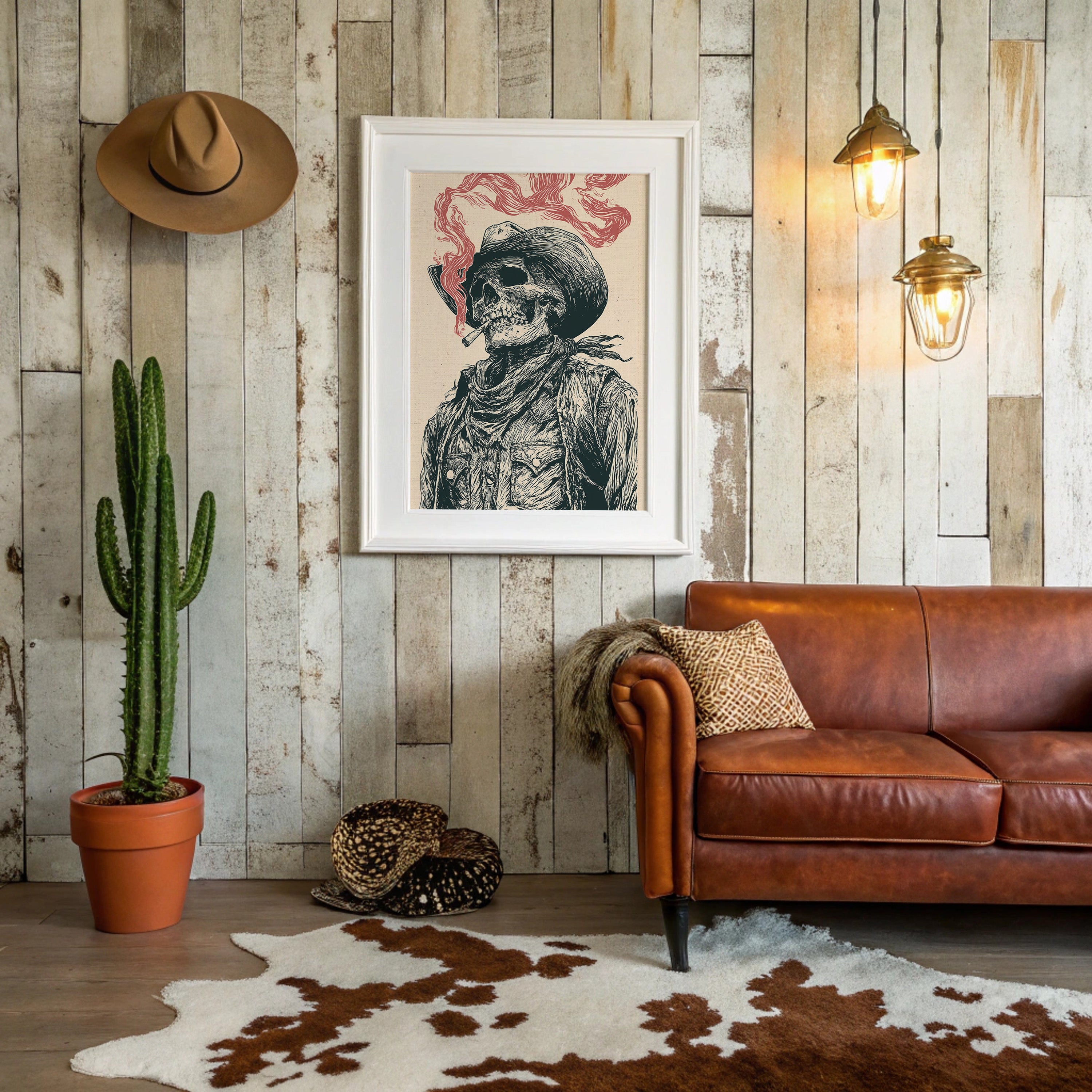 The Last Cowboy — Skeleton Portrait Engraving Print