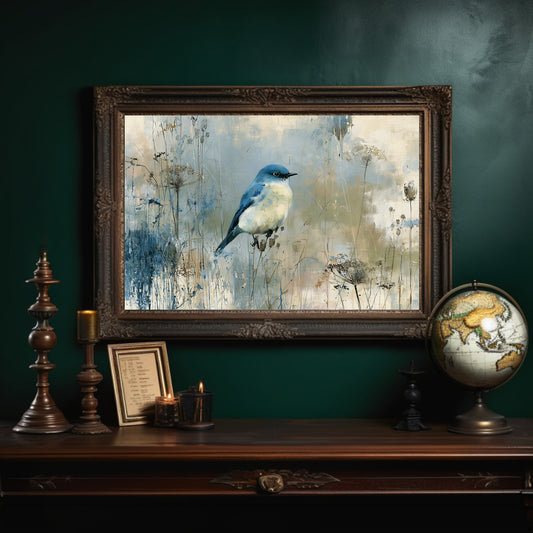 Bluebird Among Winter Grasses