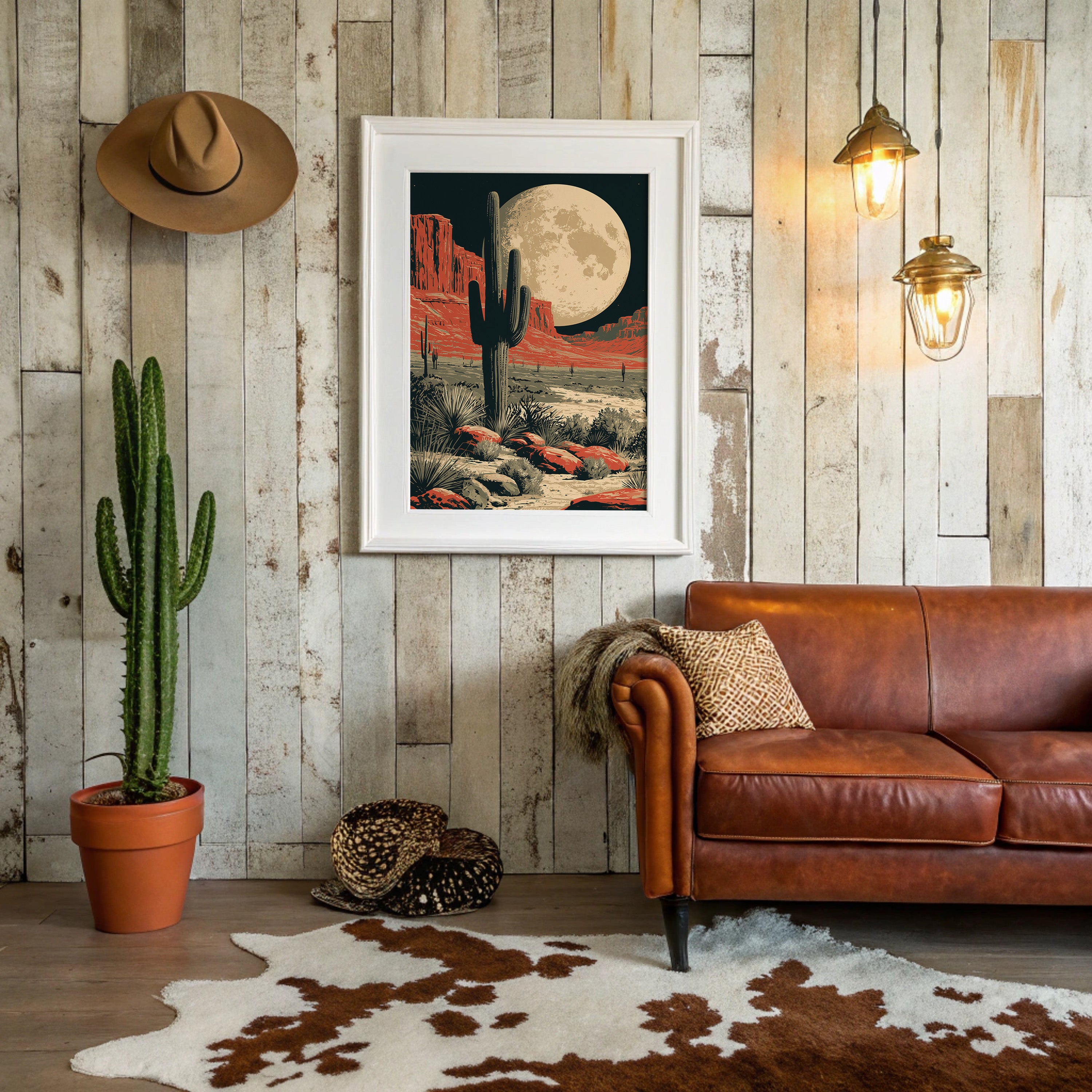 Desert Moon — Red Rock Saguaro Screenprint