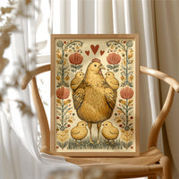 Mother Hen and Chicks — Folk Art Farmhouse Print