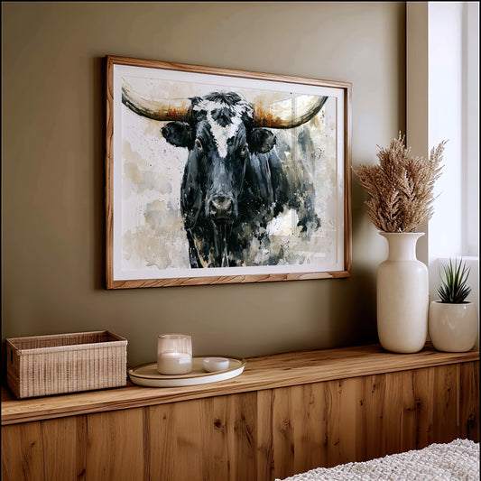 Ink Wash Longhorn Close-Up