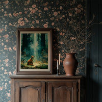 Fox in the Cathedral Light — Emerald Forest Oil Painting
