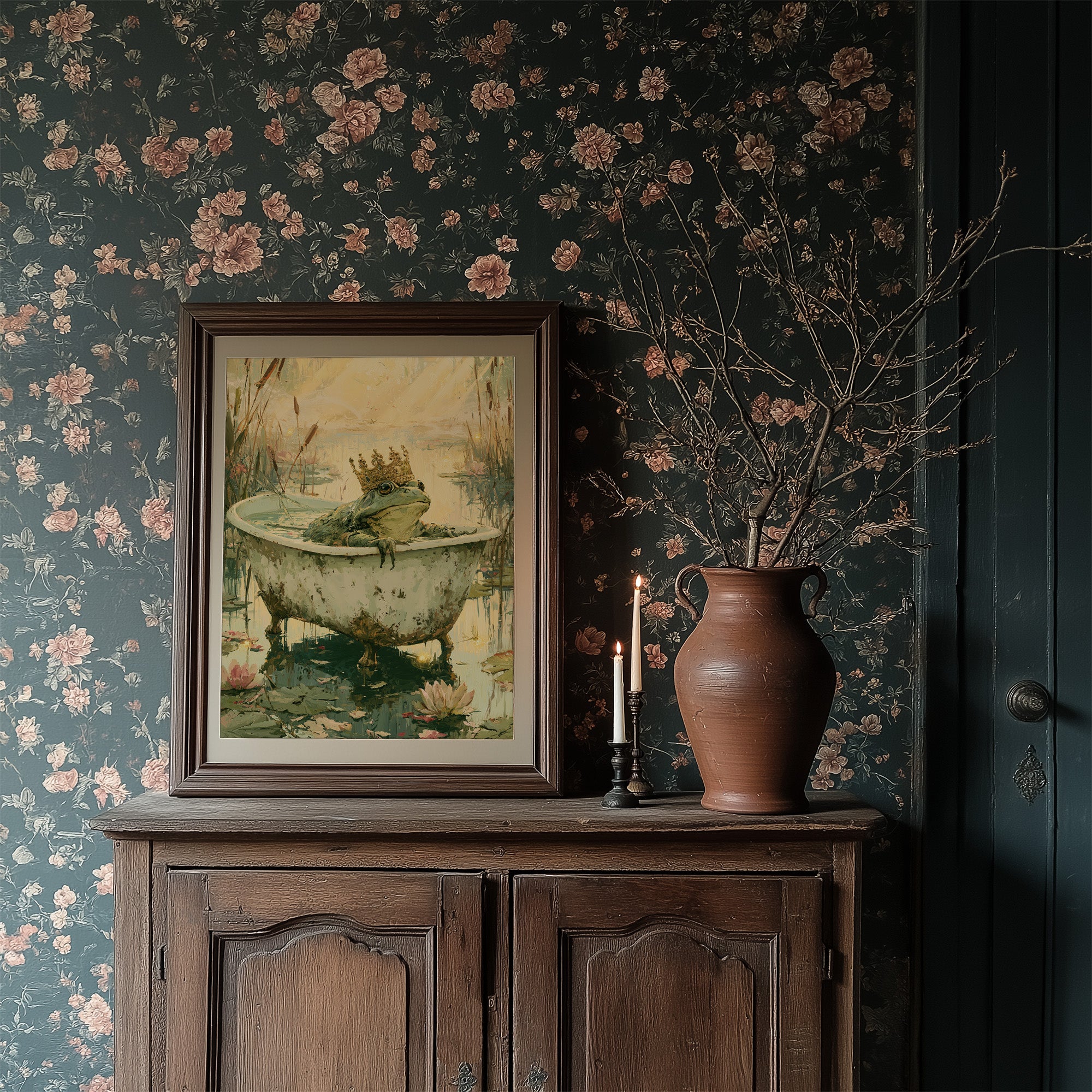 The Frog Prince's Bath — Golden Hour Pond Painting