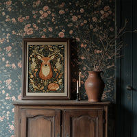 Woodland Tapestry — Dark Folk Art Deer and Forest Creatures