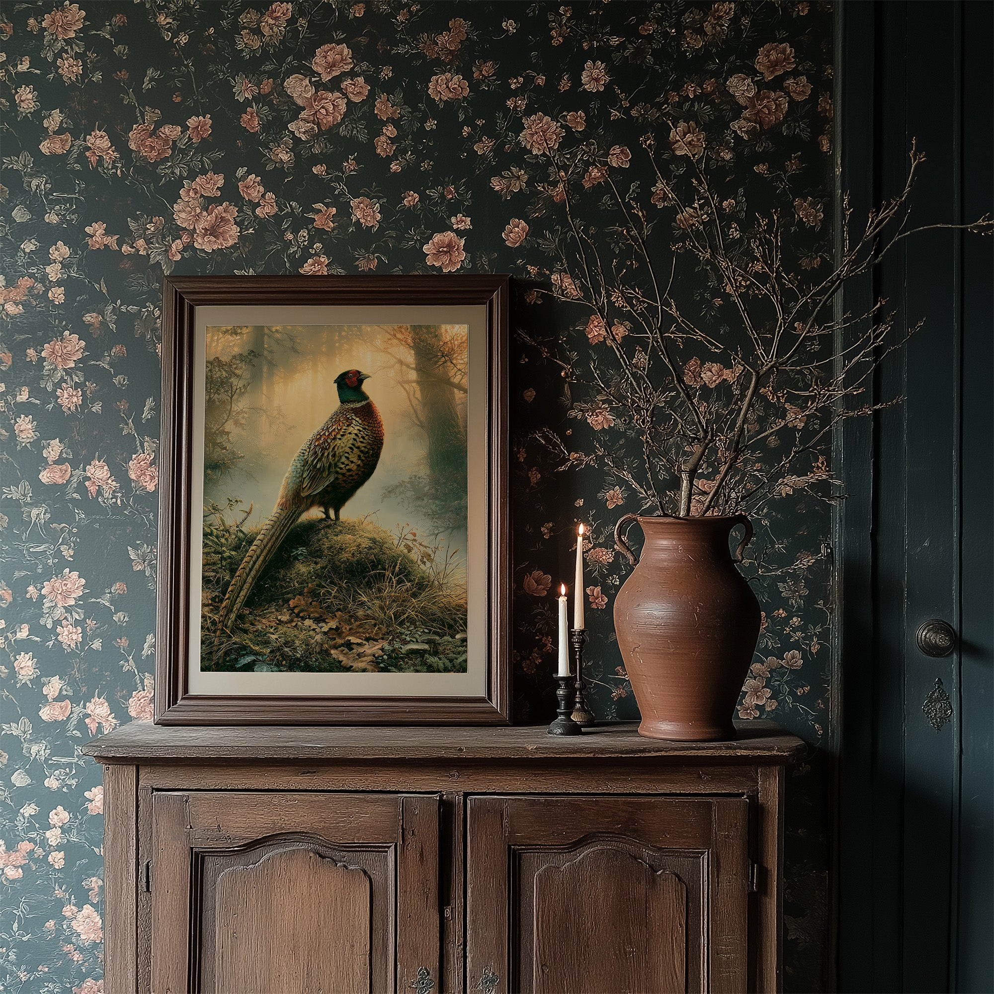 Pheasant at Dawn — Golden Mist Autumn Painting