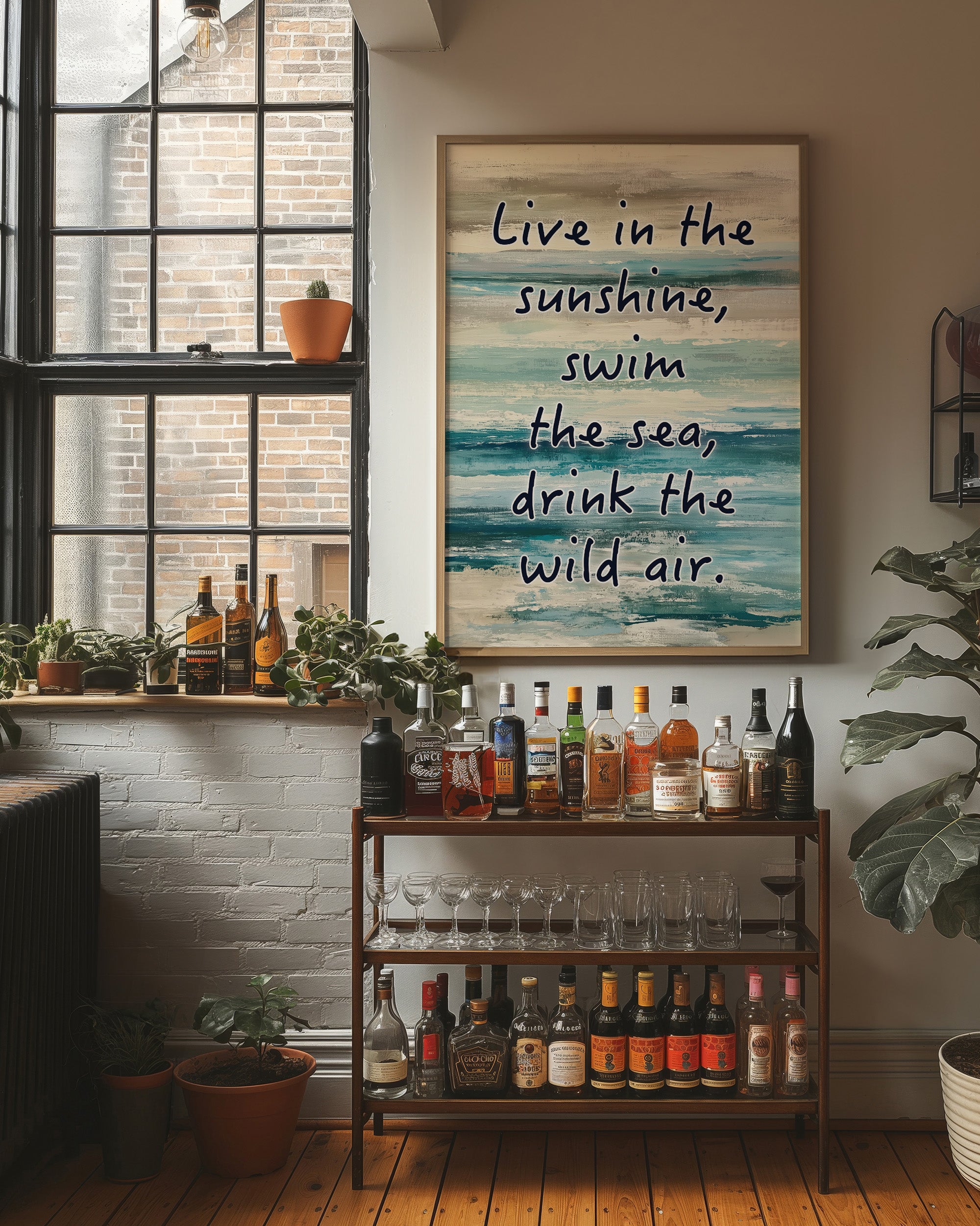 Live in the Sunshine — Coastal Abstract Quote Print