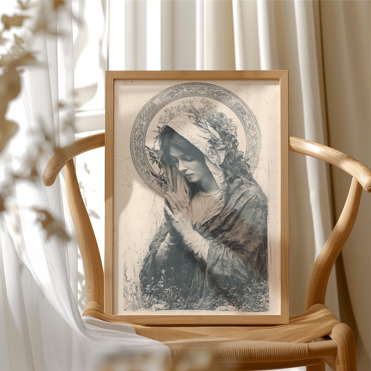 Madonna in Wildflowers — Devotional Engraving Print