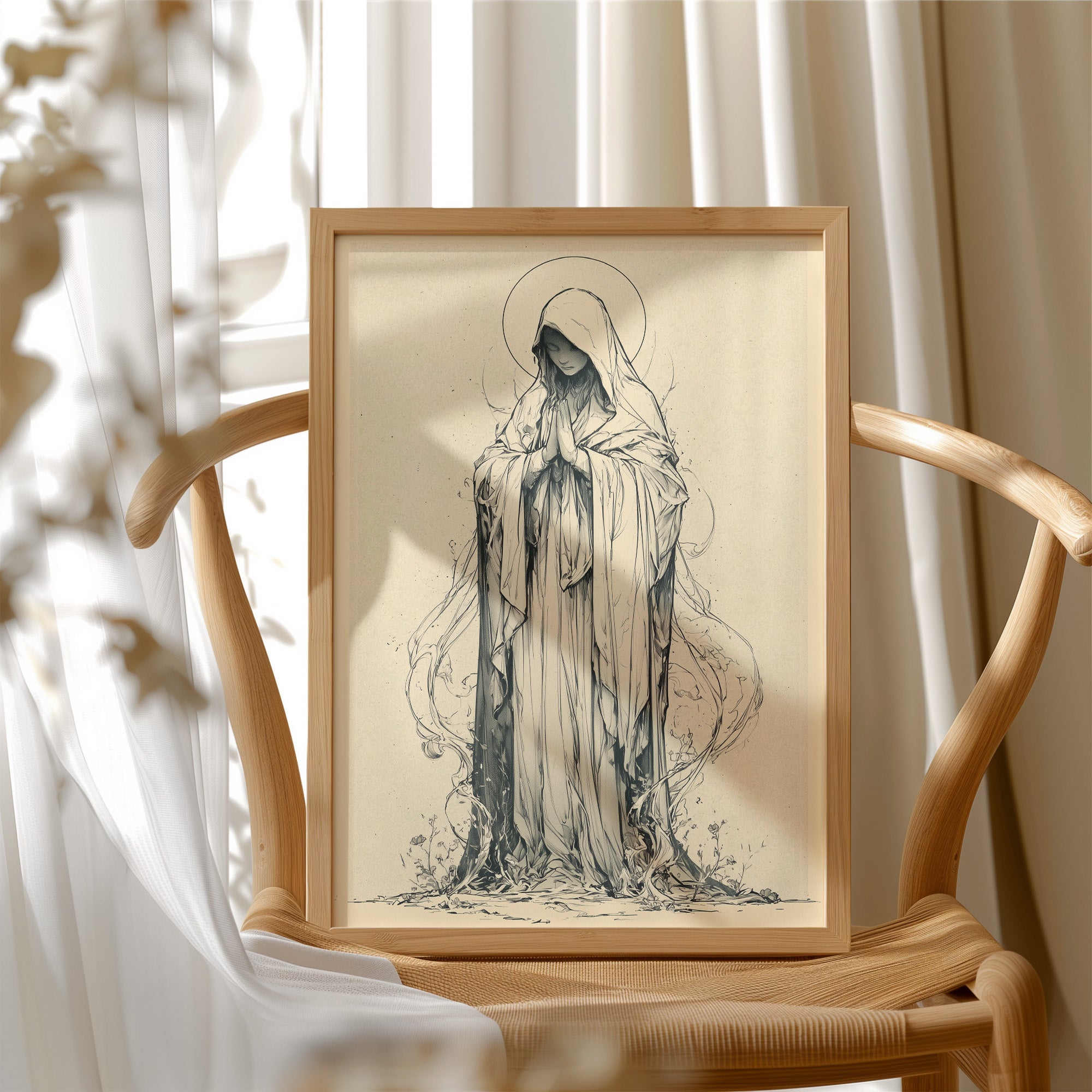 Madonna in Vines — Fluid Ink Devotional Drawing