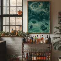 The Kraken and the Maelstrom — Teal Maritime Horror Print