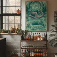The Kraken and the Fleet — Pink and Teal Maritime Horror Print