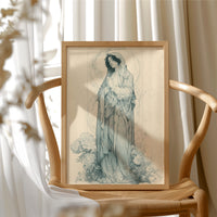 Madonna Among Peonies — Pre-Raphaelite Devotional Drawing