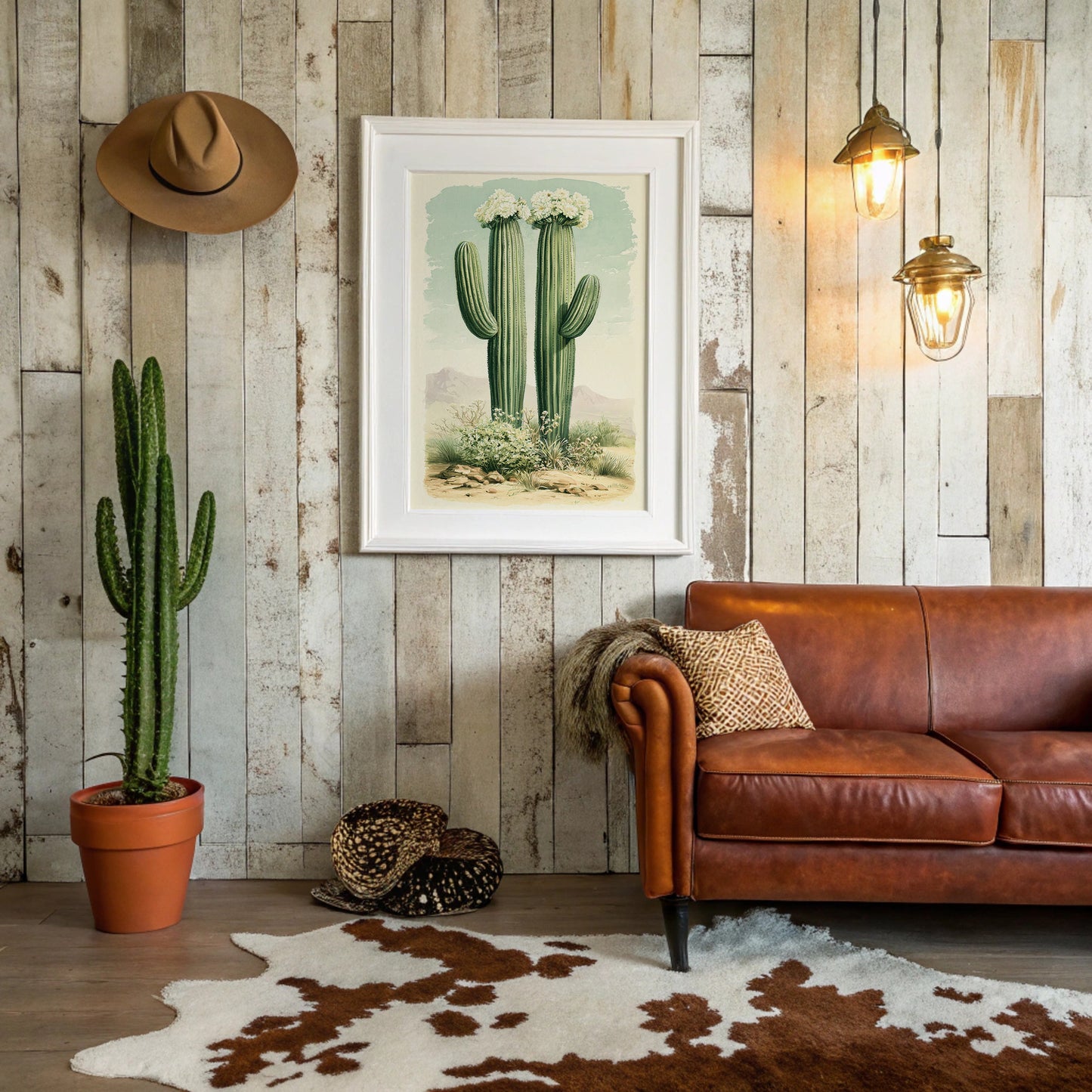 Twin Saguaros in Bloom