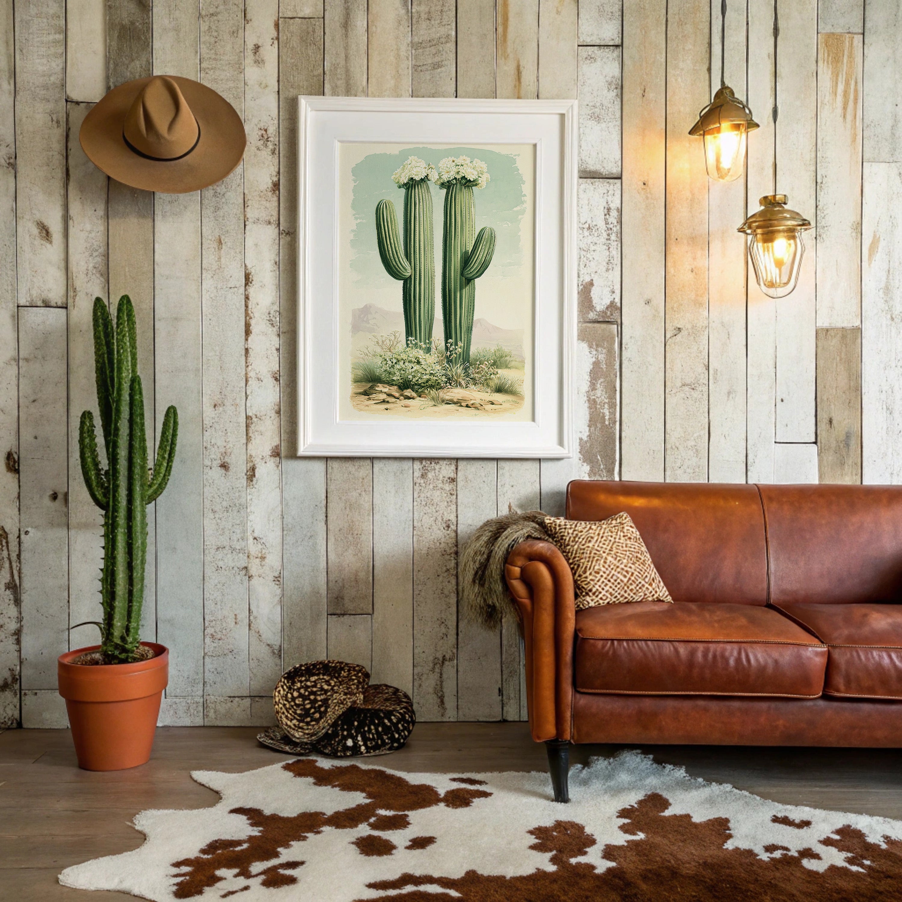 Twin Saguaros in Bloom