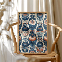 Navy Damask: A Jacobean Floral Repeat