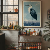 Heron Study: A Screenprint in Blue