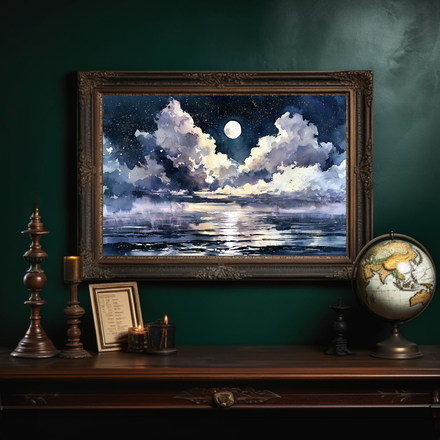 Moonlit Clouds Over Still Water