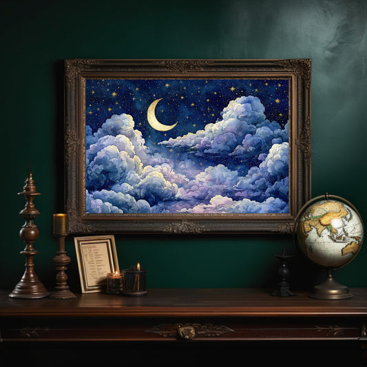 Crescent Moon Above the Clouds