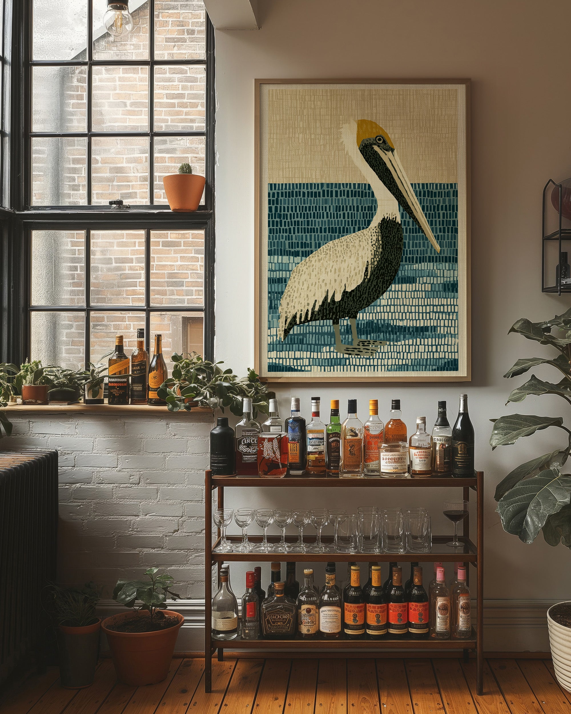 Pelican in Woven Waves