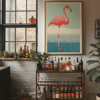 Flamingo on One Leg, Retro Print
