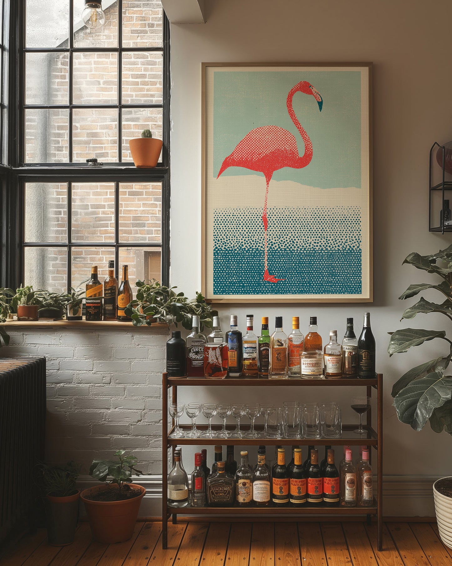 Flamingo on One Leg, Retro Print