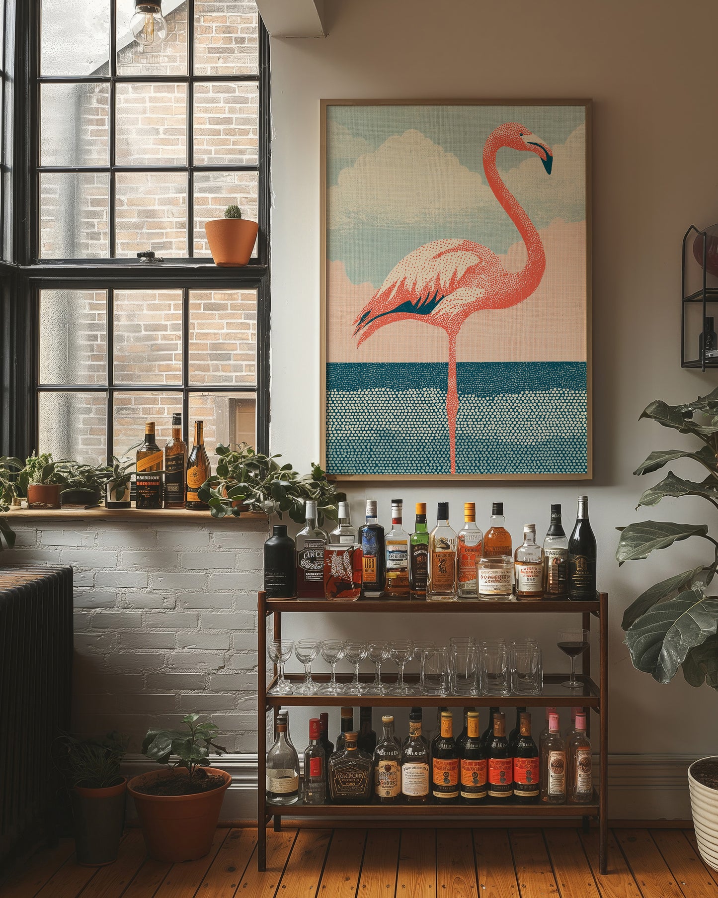 Flamingo Against Cotton Candy Clouds