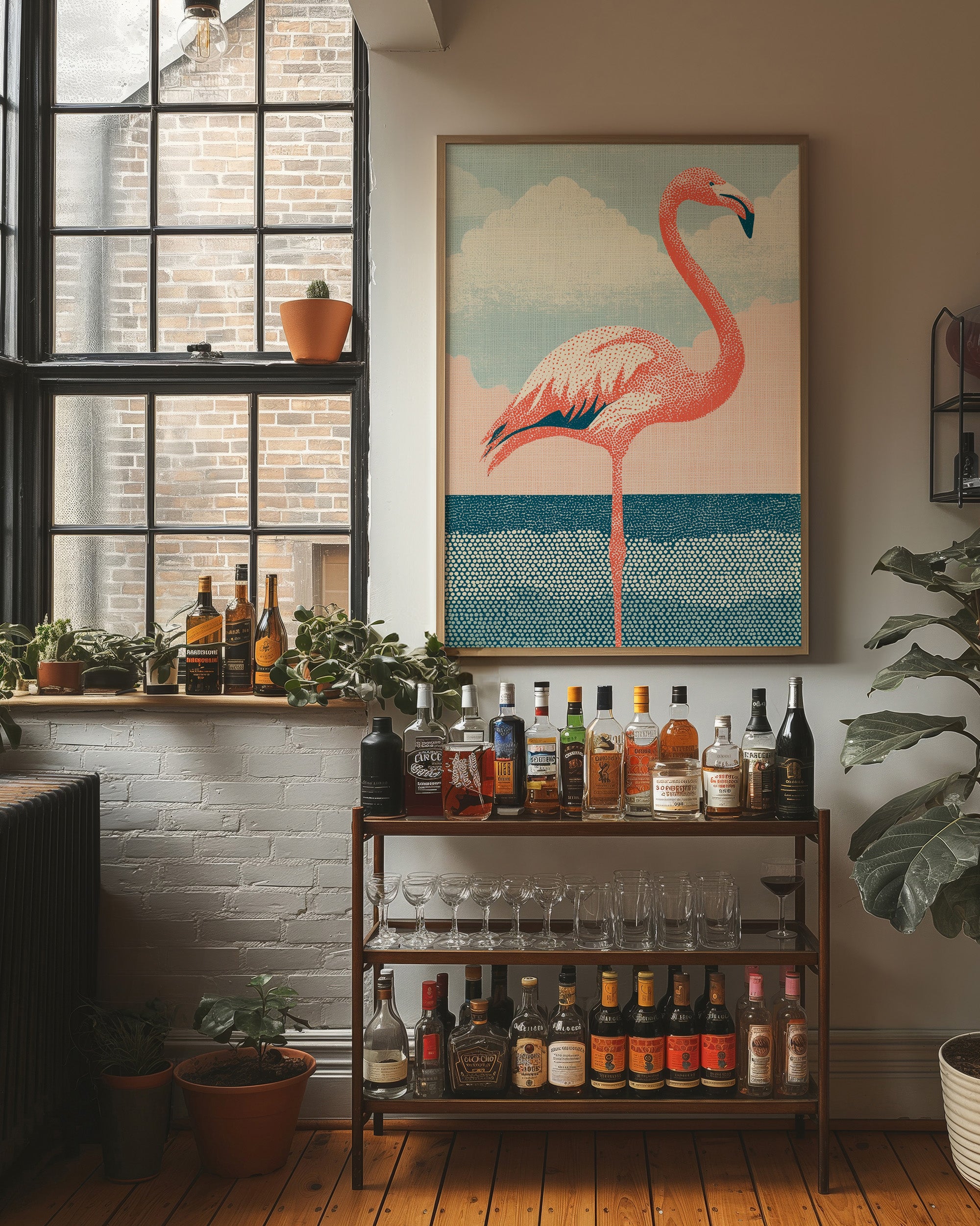 Flamingo Against Cotton Candy Clouds