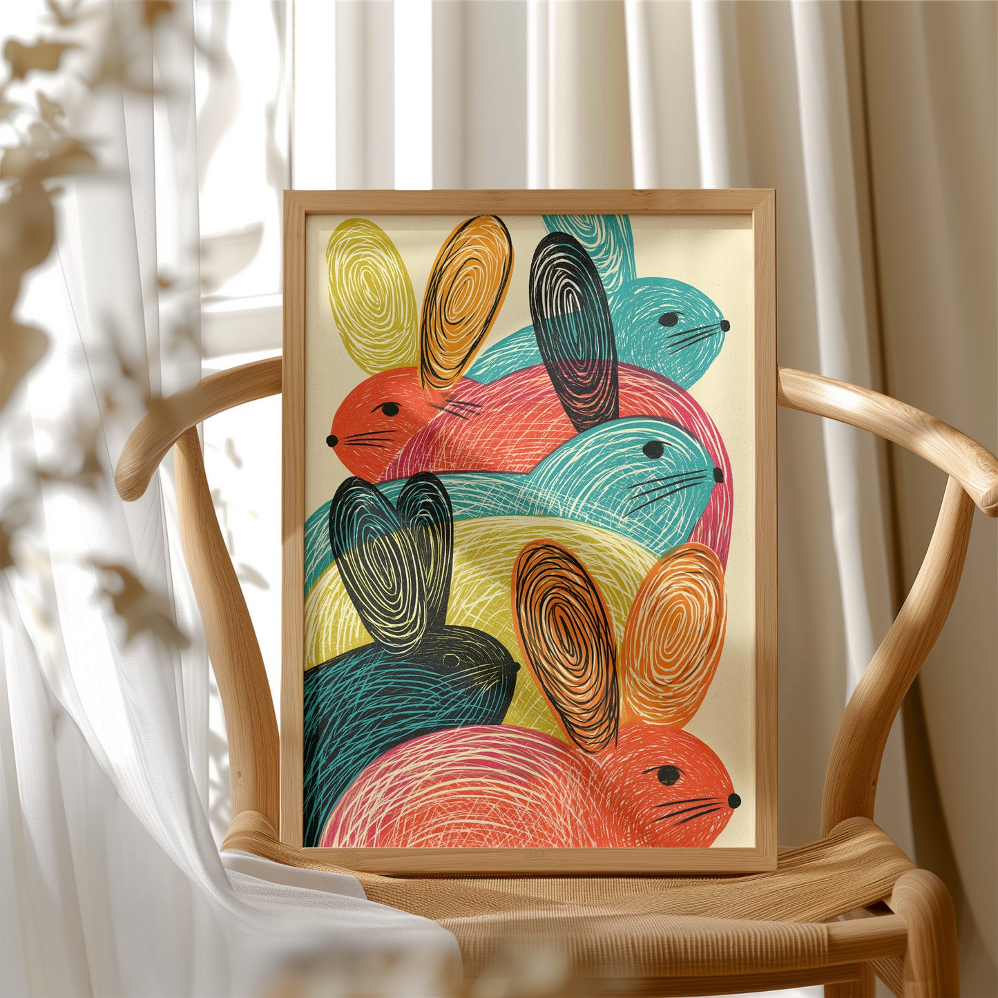 Bunny Pile-Up: Scribble Art Rabbits
