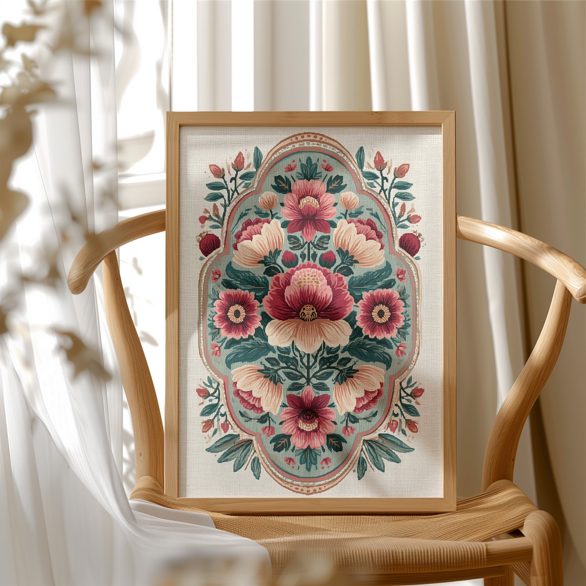 Sage Medallion: A Symmetrical Floral Tapestry