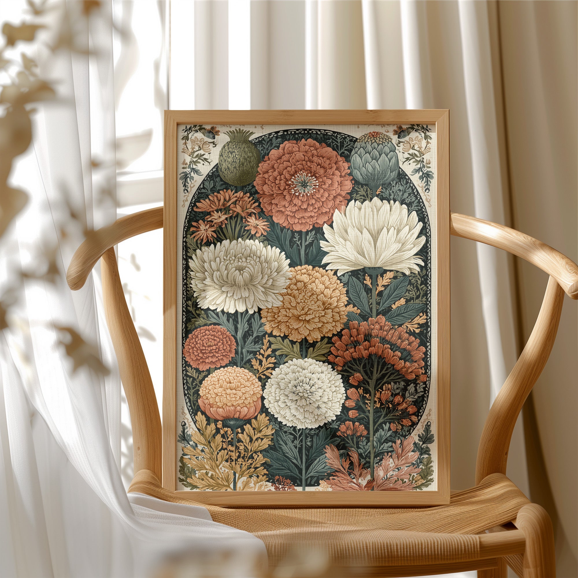 Chrysanthemum and Marigold Botanical Plate