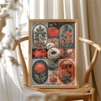 Botanical Patchwork in Red and Ink