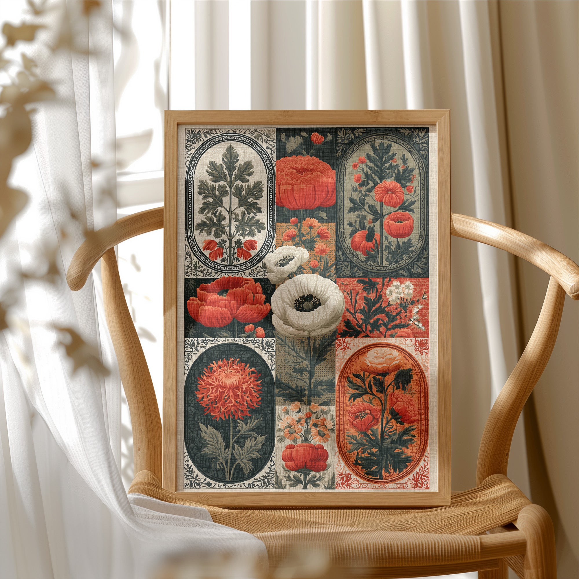 Botanical Patchwork in Red and Ink