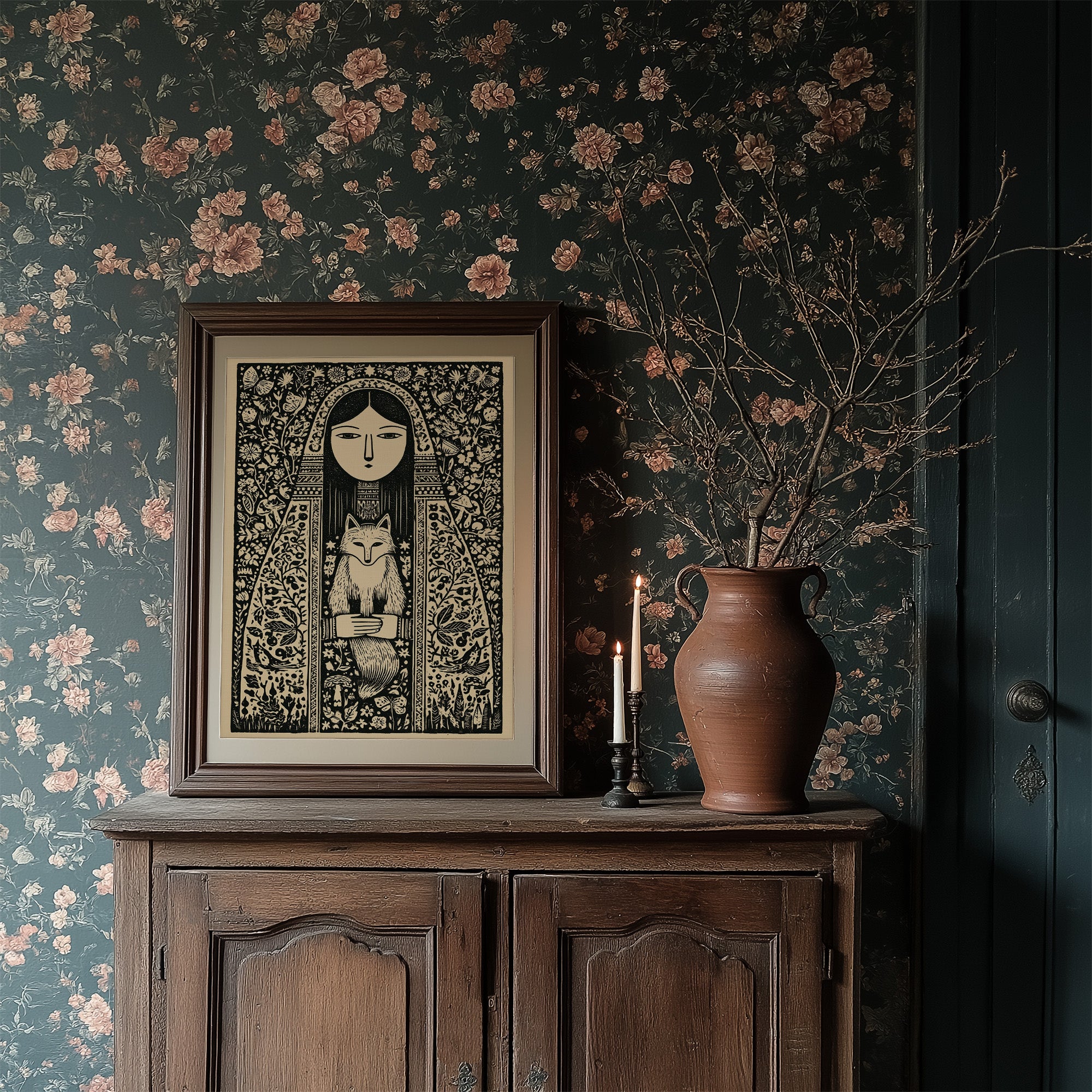 Keeper of the Fox: A Folklore Woodcut