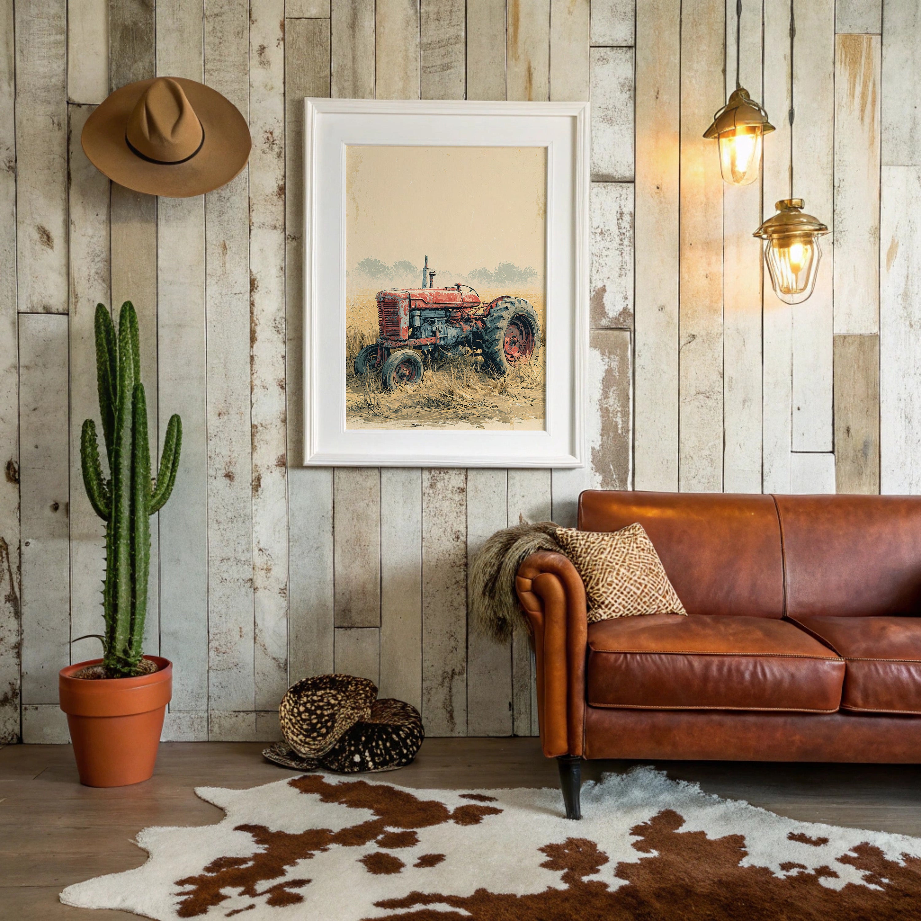 Rusted Red: Tractor at Rest in Golden Grass