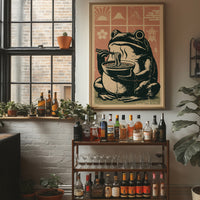 Steamy Ramen Toad: A Woodblock Frog's Slurp