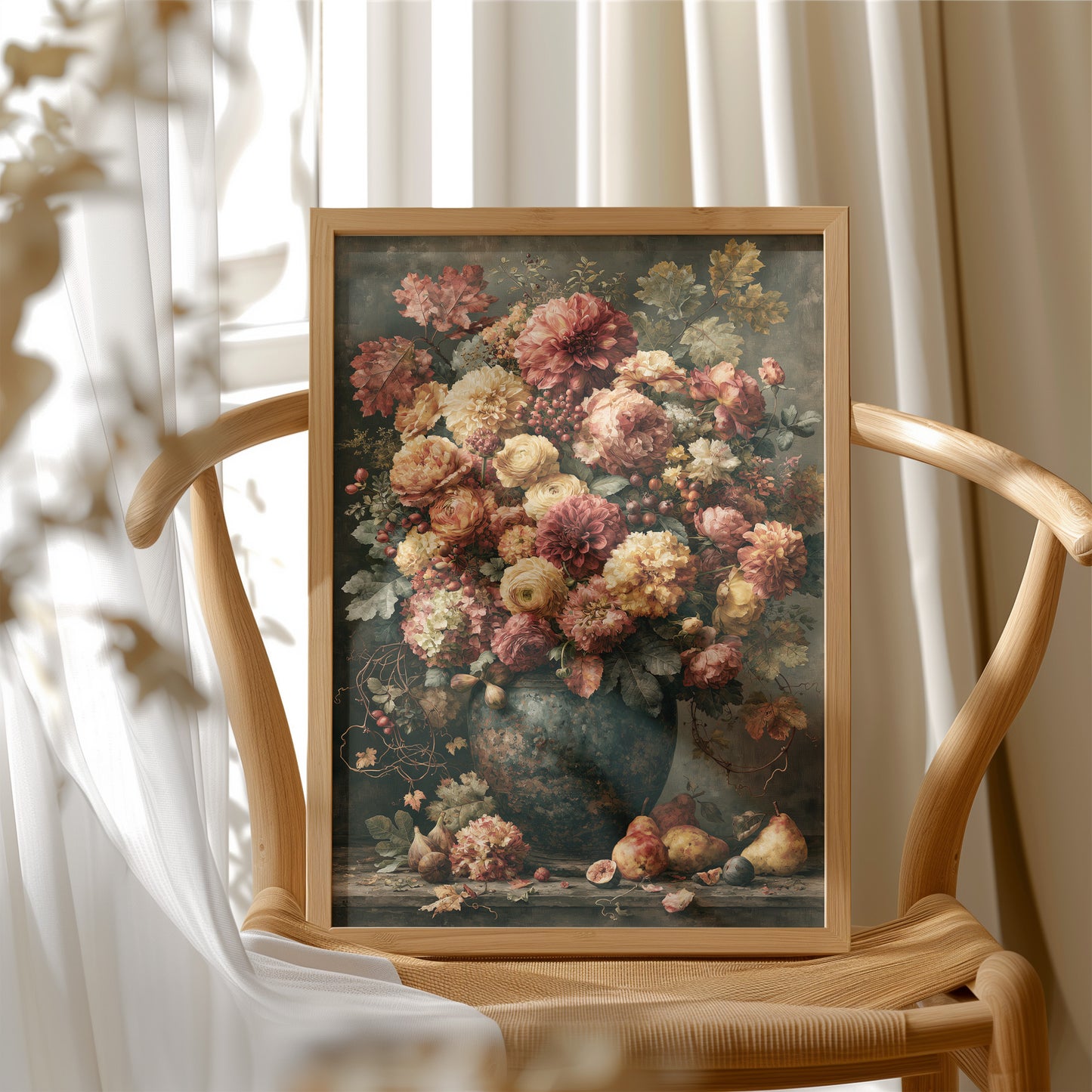 Ripened Figs and Roses: A Verdigris Urn Still Life