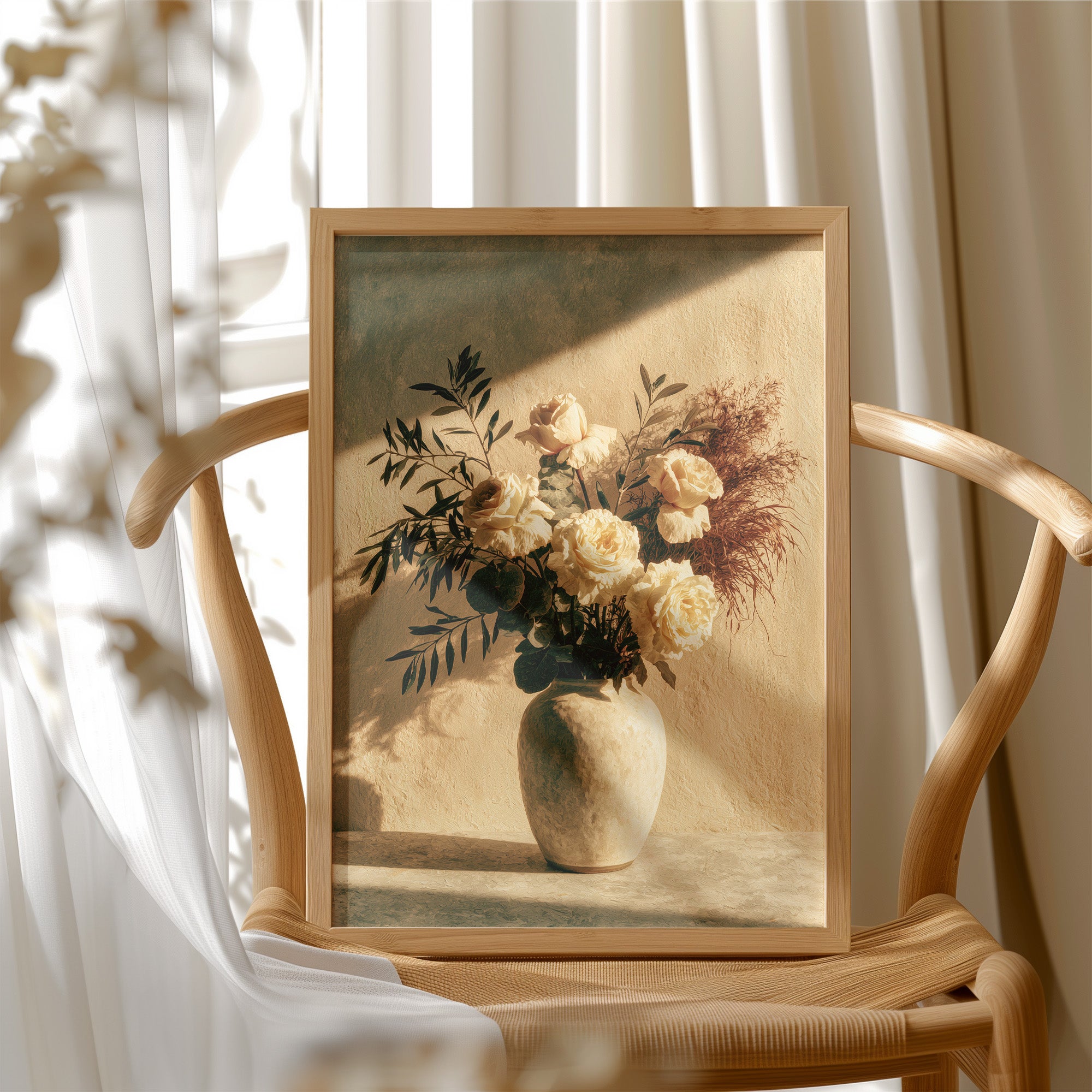 Cream Roses in Golden Shadow