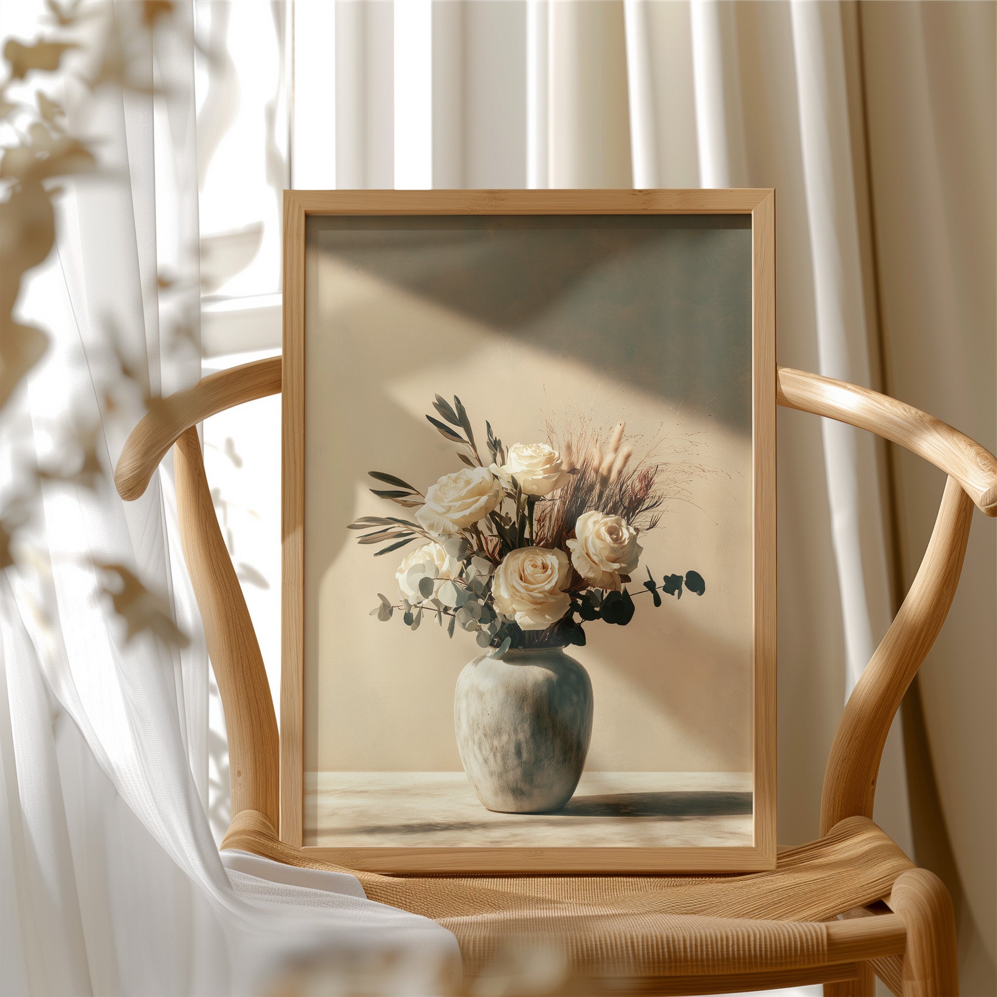 Cream Roses & Eucalyptus in Shadow Light