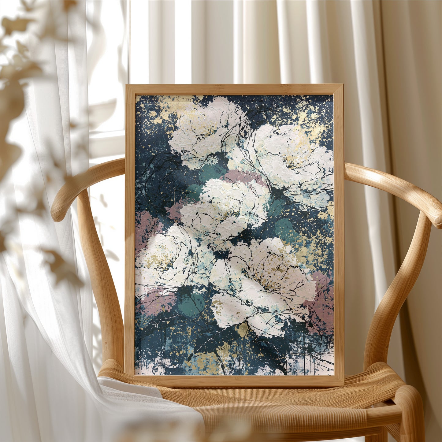 Midnight Blooms in Gold Leaf