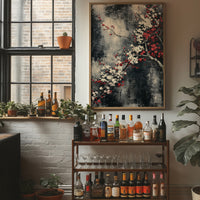 Cherry Blossoms on Charcoal Silk