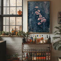 Pink Blossoms on Weathered Denim Blue
